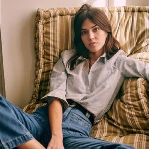 Sezane Tomboy Shirt (Ecru Stripe/Blue) Size 4